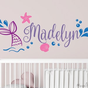 Mermaid Custom Name Wall Decal - Girls Personalized Name Mermaid Tail Sticker - Sparkle Mermaid  Decor - Girls  Name Wall Sticker