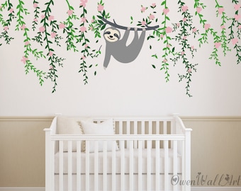 Faultier & Reben Wandtattoo: Kinderzimmer Dekoration, Kinder Wandsticker
