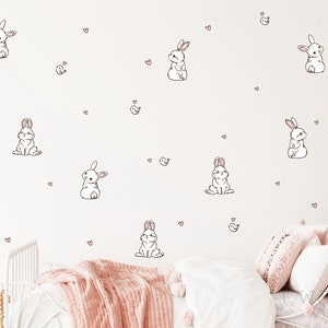 Cute Bunny Rabbits and Birds Vinyl Wall Decal,Cartoon Lovely Cute Bunnies Rabbits Animal Vinyl Wall Stickers Removable For Kids Room Sticker
