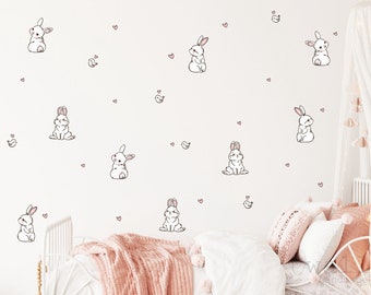 Cute Bunny Rabbits and Birds Vinyl Wall Decal,Cartoon Lovely Cute Bunnies Rabbits Animal Vinyl Wall Stickers Removable For Kids Room Sticker