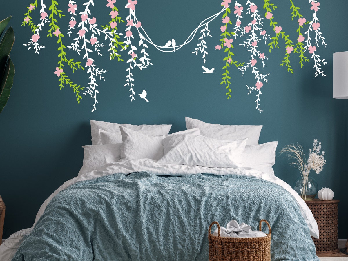 Vines With Flower Bedroom Wall Decal Tree Vines Vinyl Decal Etsy