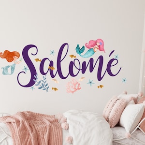 Mermaid Custom Name Wall Decal - Girls Personalized Name With Mermaid Sea Plant Sticker -  Mermaid  Decor - Girl&#39;s Name Wall Sticker