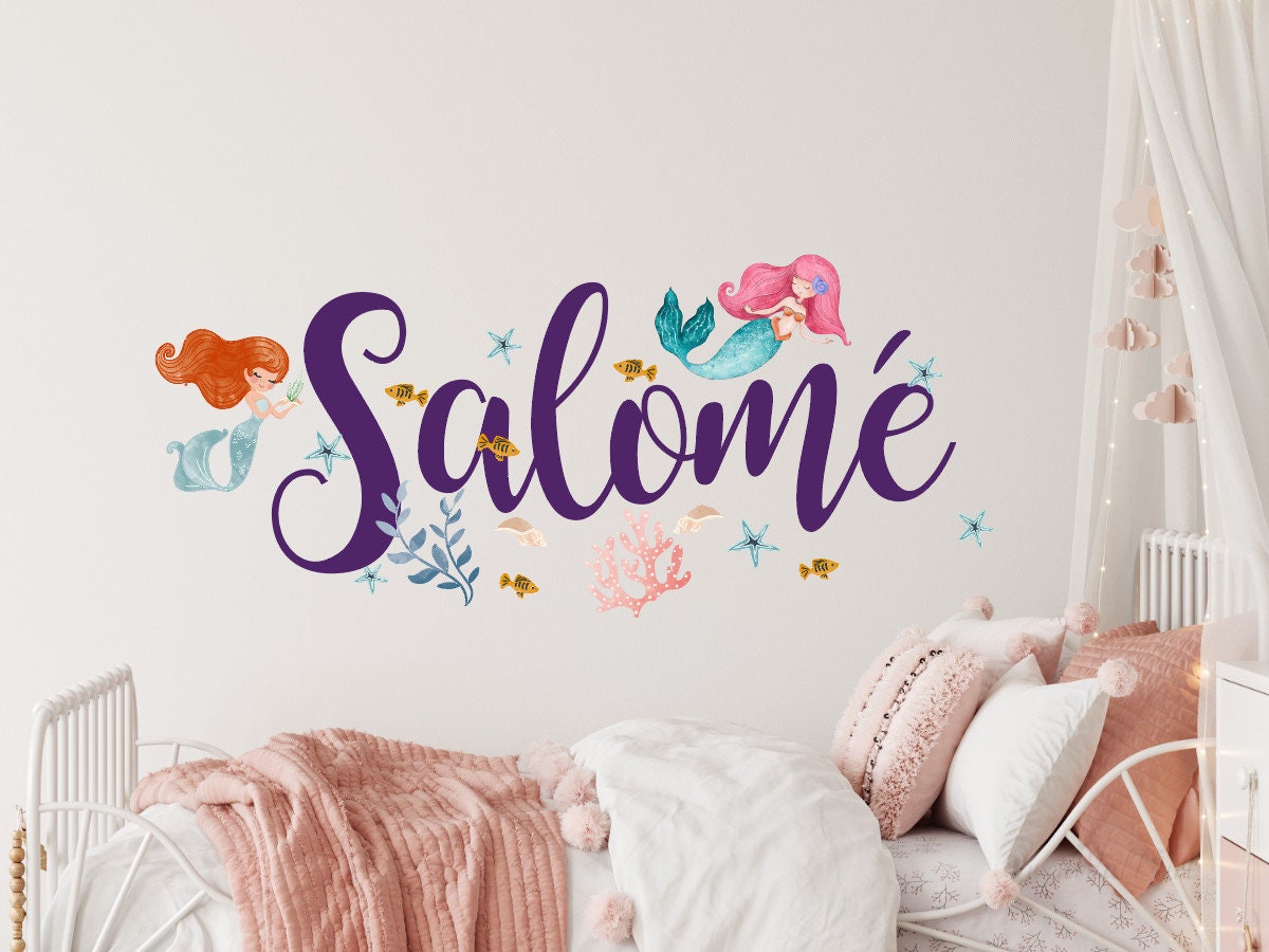 Calcomanía de pared con nombre personalizado de sirena: decoración para  habitación de niña - Etsy México, image size:1200x900
