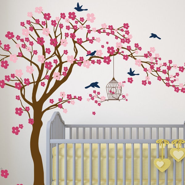 Blütenbaum Wandtattoo, Kirschblütenbaum Dekor, Baum Wandkunst, Baum Wanddekor, Kinderzimmer Wand Vinyl Wandtattoo, Kinderzimmer Wanddekor