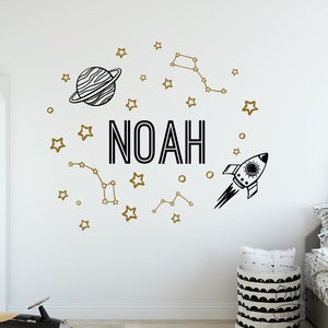 Boy Name Space Decal,Personalized Name with planet rocket Decal,Nursery Name  Decal,Kids room wall decal