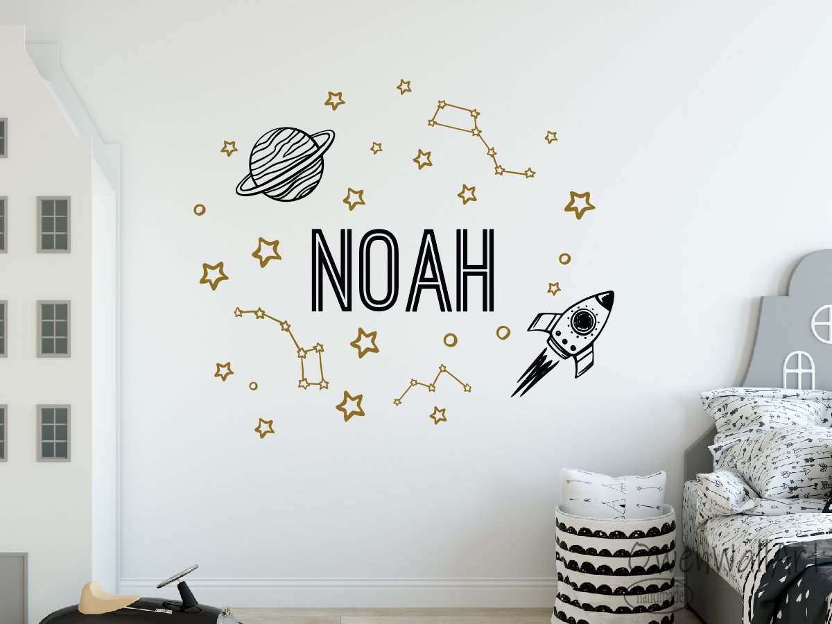Personalized Boy Name Space Wall Decal: Rocket & Planet Nursery Decor ...
