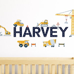 Personalized  Name Construction Digger Trucks Decal,Boyroom  Decor  for Boy Room Decorations,Trucks Mural Wall Decal for Children's Bedroom