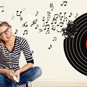 Music Studio Wall Decal, Music Vinyl Wall Sticker,Music Notes Wall Art ,Music Wall Sticker, Music Wall Decal,Boyfriend Gift,Musical Disc Art