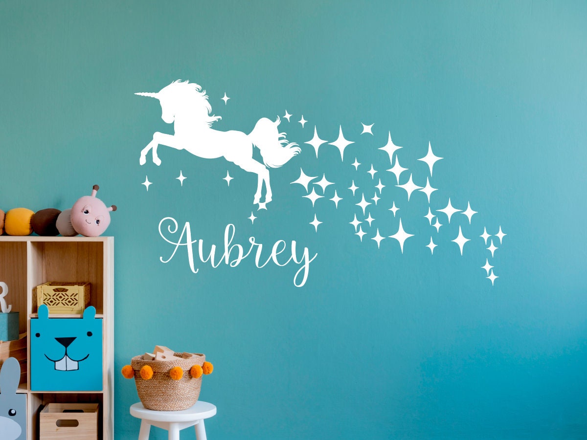 Personalized Name Unicorn Decal Girl's Name Wall Sticker Etsy