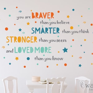 Inspirational Quotes Wall Sticker, Colorful Motivational Lettering Decal, Classroom Saying Decor, You Are Stronger For Kids Bedroom Playroom