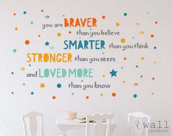 Inspirational Quotes Wall Sticker, Colorful Motivational Lettering Decal, Classroom Saying Decor, You Are Stronger For Kids Bedroom Playroom