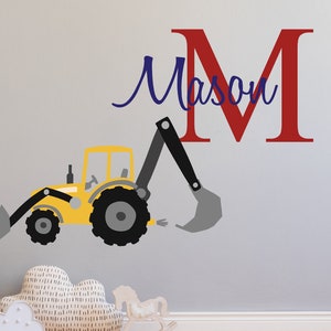 Trucks Wall  Sticker,Personalized Name With Trucks Sticker,Nursery Room  Decal ,Boy&#39;s room Decal, Boys room bulldozer Wall Stikcer