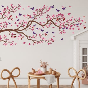 Blowing Tree Wall Decal, Cherry Blossom Tree Wall Art, Tree Wall Art, Tree Wall Decor, Nursery Tree Wall Vinyl  Decal, Kids Room Wall Decor