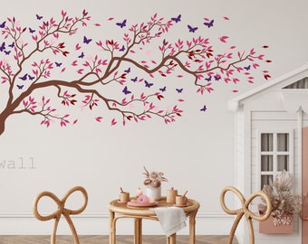 Blowing Tree Wall Decal, Cherry Blossom Tree Wall Art, Tree Wall Art, Tree Wall Decor, Nursery Tree Wall Vinyl  Decal, Kids Room Wall Decor