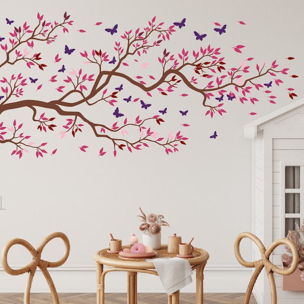 Blowing Tree Wall Decal, Cherry Blossom Tree Wall Art, Tree Wall Art, Tree Wall Decor, Nursery Tree Wall Vinyl  Decal, Kids Room Wall Decor