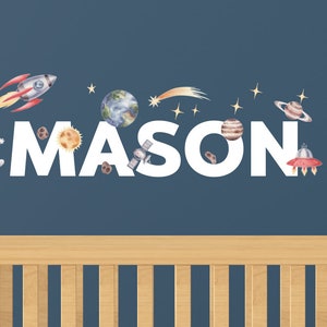 Personalized Space Rocket Wall Decals: Planet Stars Nursery Decor