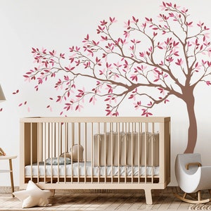 Blowing Tree Wall Decal, Cherry Blossom Tree Wall Decal, Tree Wall Art, Tree Wall Decor, Nursery Wall Vinyl Wall Decal, Kids Room Wall Decor image 1