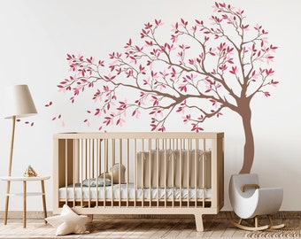 Blowing Tree Wall Decal, Cherry Blossom Tree Wall Decal, Tree Wall Art, Tree Wall Decor, Nursery Wall Vinyl Wall Decal, Kids Room Wall Decor