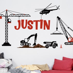 Custom Name Construction dump truck  Decal- Excavator Airplane Boy - Kid Wall Decal for BoyRoom Decorations-Large Wall Sticker For Boyroom