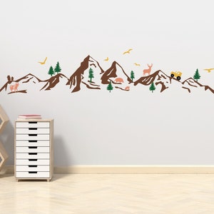 Mountain with pines and truck  Wall Decal, Mountain Wall Sticker,kids home decor, Nursery home decor, Mountains Vinyl Decal