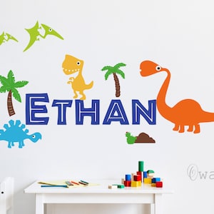 Personalied Dinosaur Wall Name Vinyl Decal, Nursery Kids Boys & Girls Name Room Decor, Children's Dino Bedroom Decor