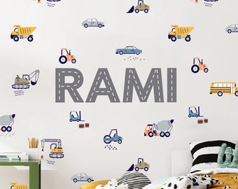 Construction Vehicle Wall Decals: Kids Room Decor, Trucks Stickers