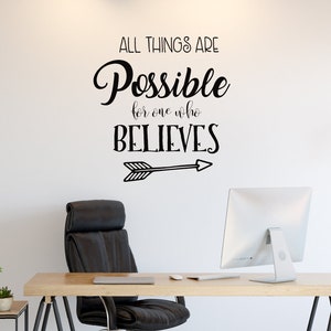 Inspirational Quotes Wall Sticker-Home-Office-School-Gym Decor,Great Gift of Motivation Wall Decal, All things are possible Quotes Sticker