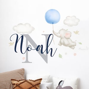 Boys or Girls Nursery Elephant Personalized Name Wall Decal, Nursery Elephant Wall Decals, Boys Personalized Decals Elephants