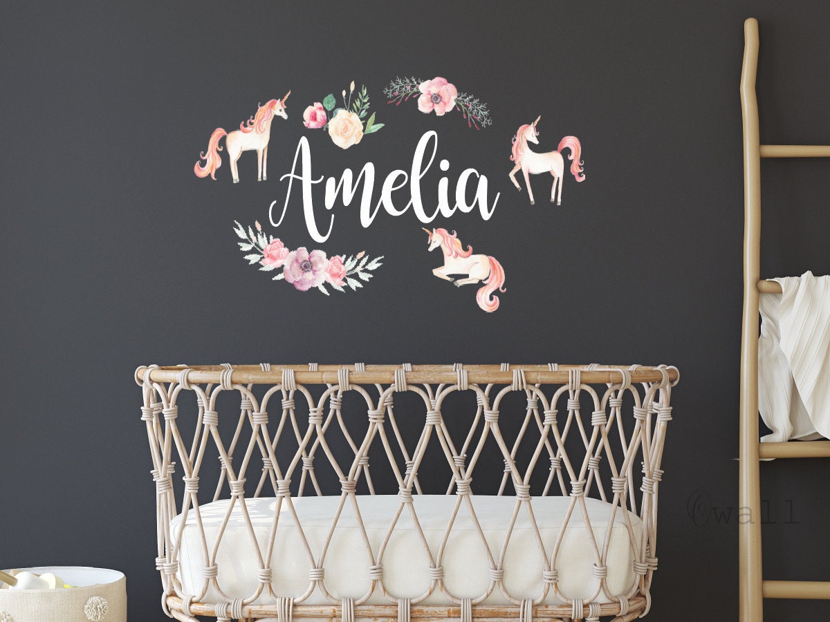 Personalized Unicorn Name Wall Decal - Custom Girl's Room Decor, Bedroom Wall Decoration, Multiple Sizes & Colors