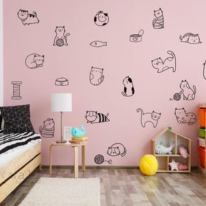 26 piezas de calcomanías de pared minimalistas de gato, elegantes pegatinas de pared de gato, decoración sencilla de gato, papel tapiz de gato para dormitorio infantil, arte de pared
