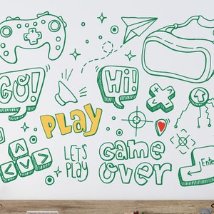 Gaming Doodle Wall Sticker , Gamer Wall Decor , Gamer Vinyl Wall Decal , Gaming Stickers For Boys Room Wall Decor , Gaming Decals