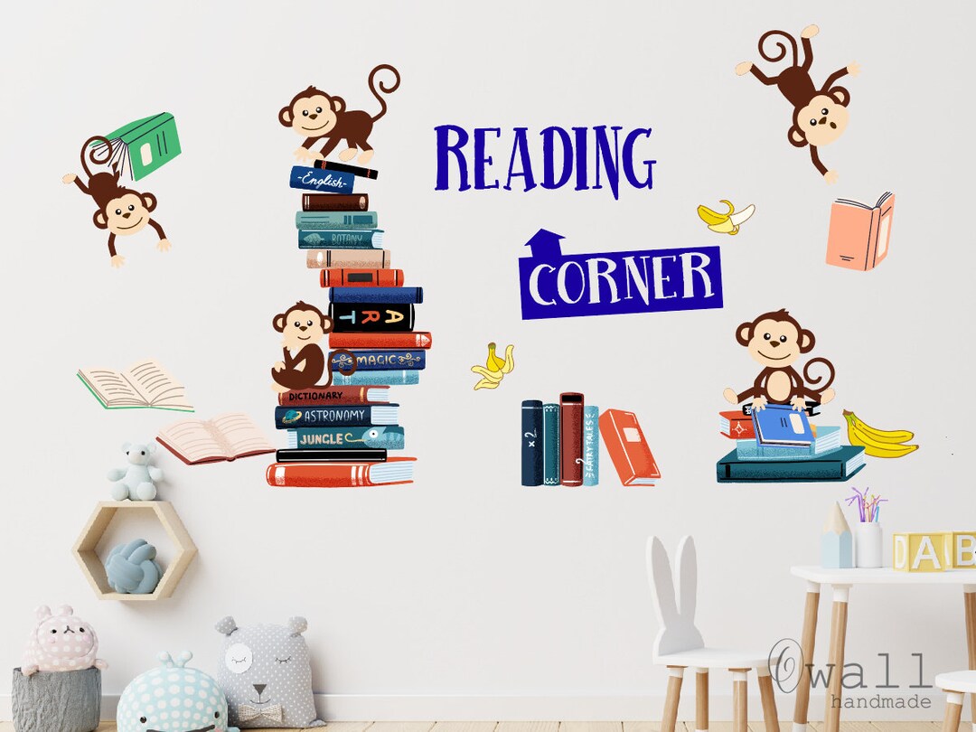 Monkeys Reading Books Wall Stickers Reading Corner Wall Sticker Baby