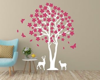 White Tree Wall Decal, Cherry Blossom Tree Wall Decal, Tree Wall Art, Tree Wall Decor, Nursery Wall Vinyl Wall Decal, Kids Room Wall Decor