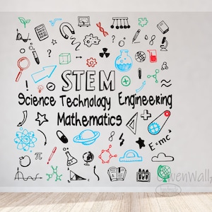 Stem Wall Sticker,physics chemical biology Wall Sticker ,Classroom Wall Decor-School Wall Stikcer -STEM Science Technology Engineering Math