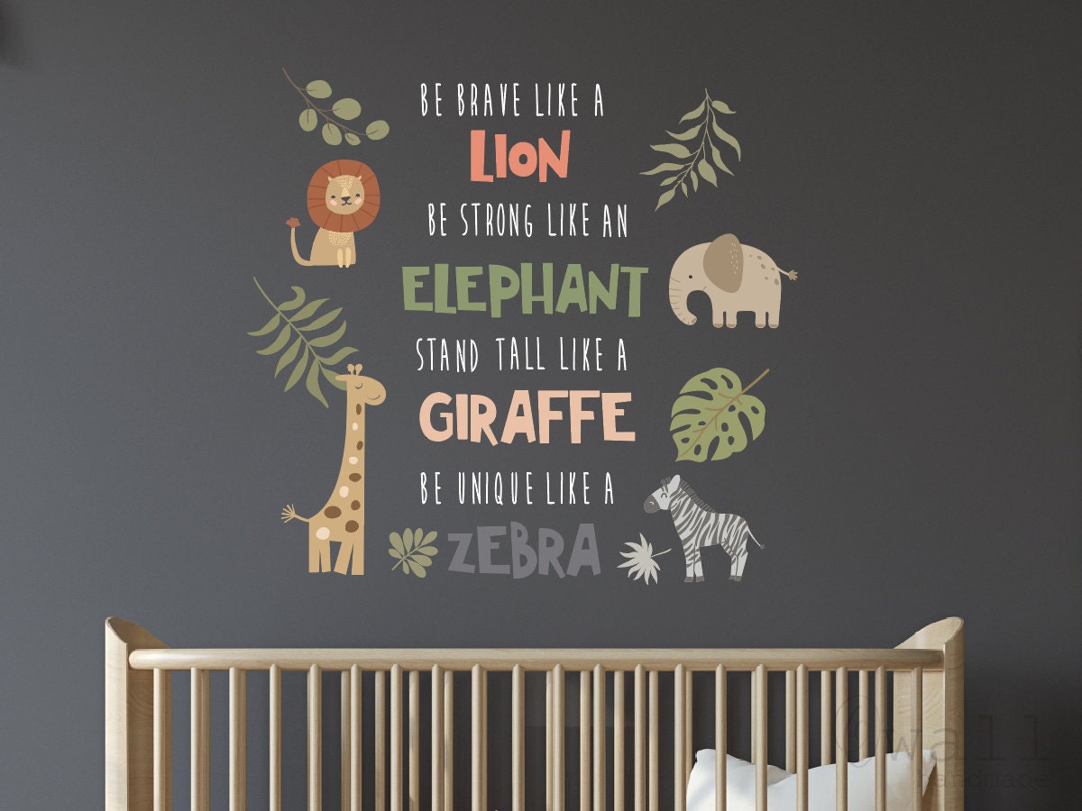 Safari Animal Nursery Wall Decal: Inspiring Quotes, Lion, Elephant