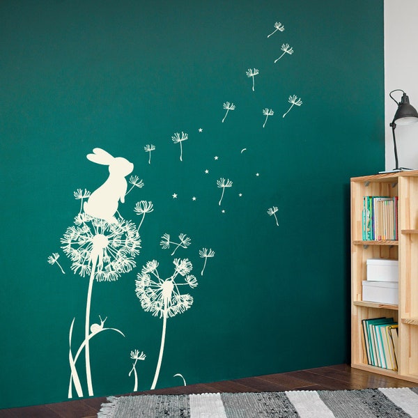 Bunny Dandelion Wall Autocollants, Filles et garçons Chambre Bunny Wall Decor, Sticker mural de chambre de bébé, Décor mural de chambre d’enfants, Décoration murale de chambre de bébé