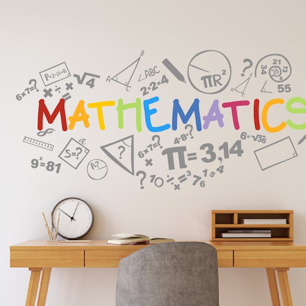 Decalcomania da parete di matematica, arte della parete in vinile di matematica per la scuola, graffiti murali di matematica in classe di matematica - Decorazione murale dell'aula di matematica