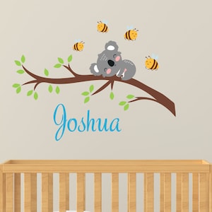 Nursery Wall decal,Koala Bear vinyl decal, Branch and koala Name Wall Sticker, Baby nursery wall decal, kids wall sticker, koala decal