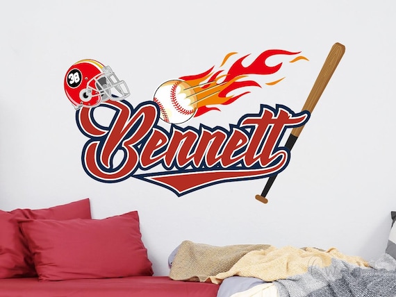 Adesivo Murale Baseball Personalizzato Con Nome - Scegli Il Colore - Decorazione Cameretta Ragazzi, Stanza A Tema Sport - 6