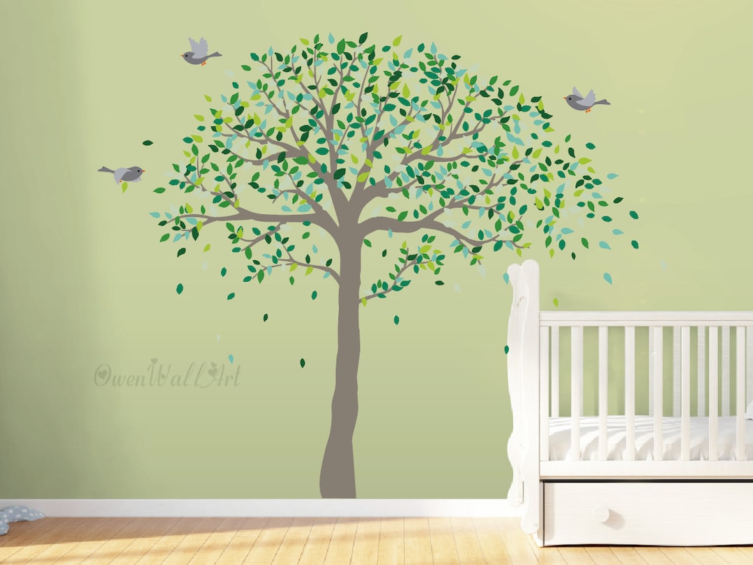 Large Tree Wall Decal: Vinyl Nursery Decor With Birds - Etsy