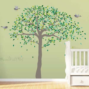 Blowing Large Tree Wall Decal, Tree Sticker,Tree Wall Art , Tree With Birds Wall Decor, Nursery Vinyl Wall Decal,Kids Room Wall Decor