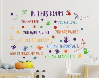 Classroom Sign Rainbow color Wall Decal Reading Room Wall Art In This room You Are Valued-Loved-Important"- Inspirational Wall Art