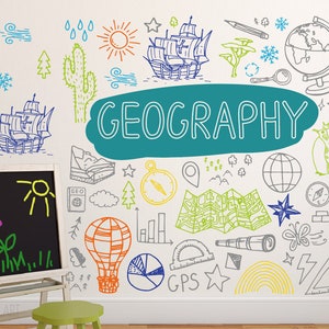 Graffiti Doodle Geography Wall Sticker, Science Wall Art  For School ,Classroom Wall Decor-Geography Wall Stikcer - Classroom wall decor