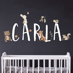 Personalized Watercolor Woodland Animals Vinyl Wall Decal: Nursery Decor