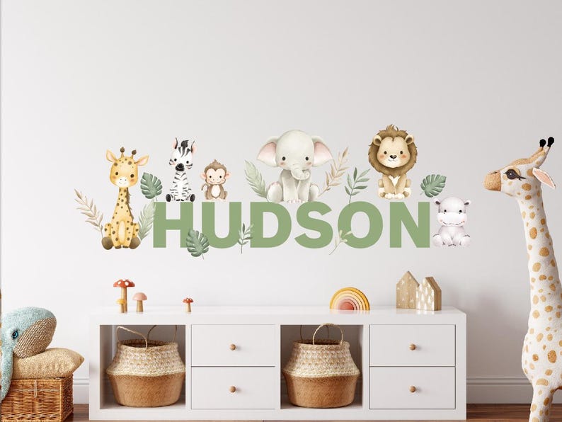 Personalized Watercolor Jungle Animal Wall Decals: Safari Nursery Decor ...