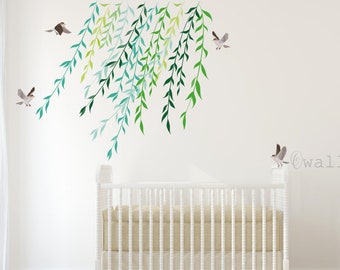 Weeping Willow Branch with Birds Wall Decal - Nursery Decor