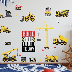 City Construction  Baby Boy Wall Decals Truck Car Excavator Decorative Wall Stickers Vinyl Peel Sticker Gifts for Kids Boys Nursery Bedroom