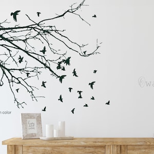 Vinyl Wall Art Mural Decal Tree Top Branches Wall Art, Nursery Tree Top With Birds Wall Sticker, Black Tree Top Wall Art For Bedroom Wall