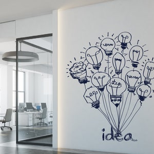 Idea Bulb Office Wall Decal -  Classroom Wall Vinyl Sticker-Reading Room Wall Art-Large Office Wall Sticker- -Creative Wall Sticker