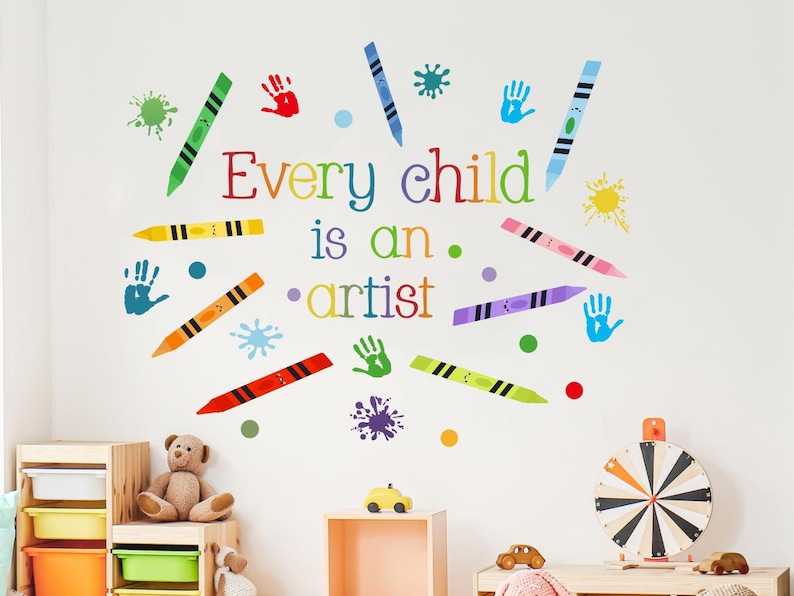 Watercolor Handprints Crayon Wall Decals: Kids' Classroom Decor - Etsy